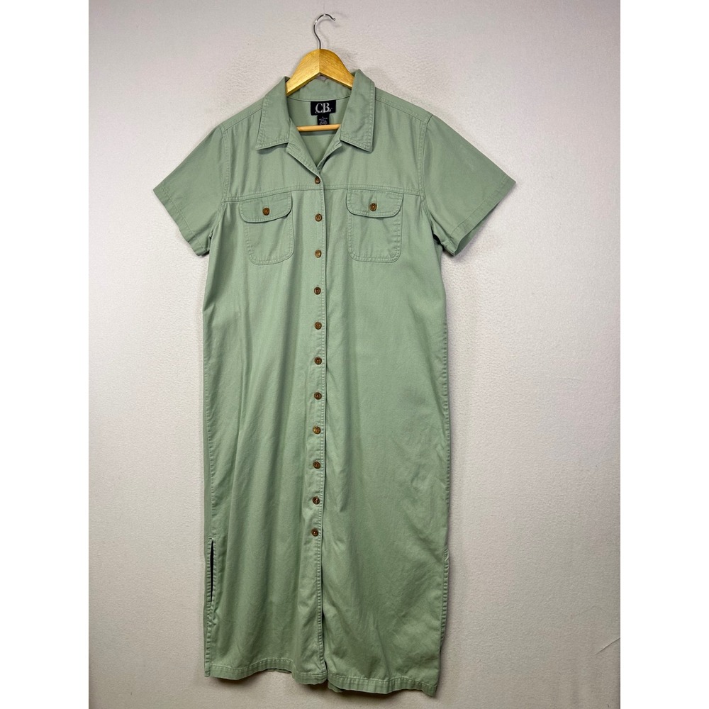 Utility Safari C.B. Casual Women Large Sage Green Cotton Button Front Maxi Dress - Picture 9 of 10
